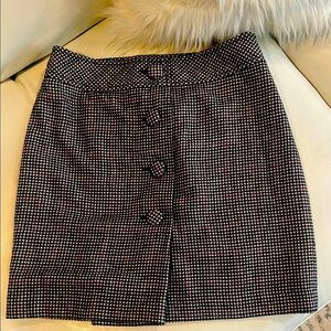 ANN TAYLOR LOFT Classic Black, white, red Houndstooth lined Skirt SIDE ZIPPER